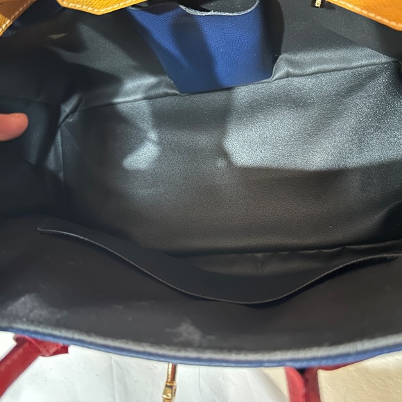 Angelo Carbotti Italian leather satchel handbag Red Gold Blue Crossbody 35cm - Picture 9 of 14